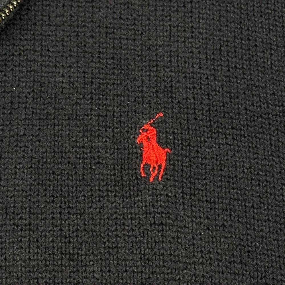 Polo Ralph Lauren Mens XL Quarter Zip Y2k Sweater‎ Navy Blue Red Stripe Cotton